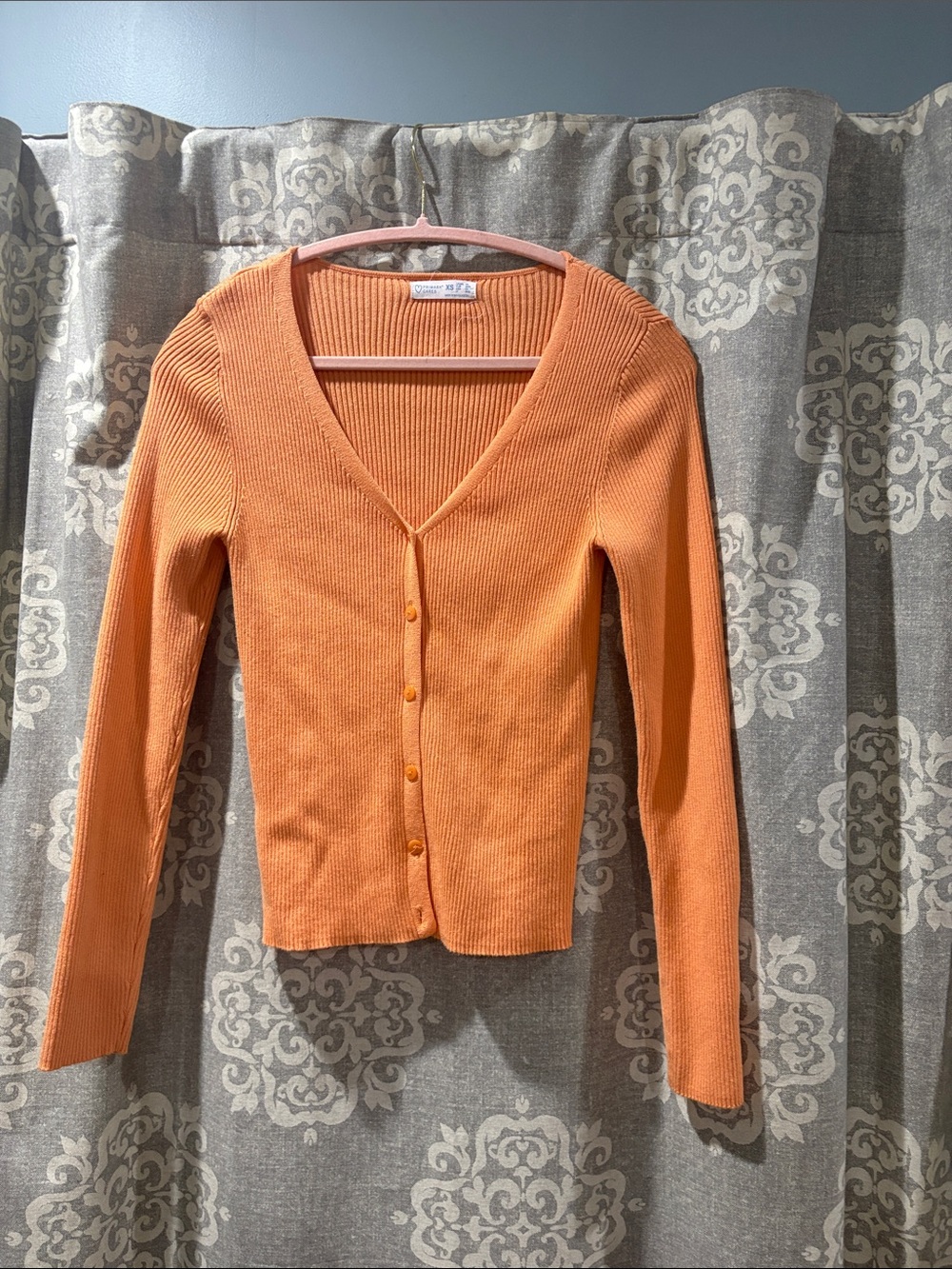 Primark Orange Ribbed V-Neck Button-Front Women's Sweater